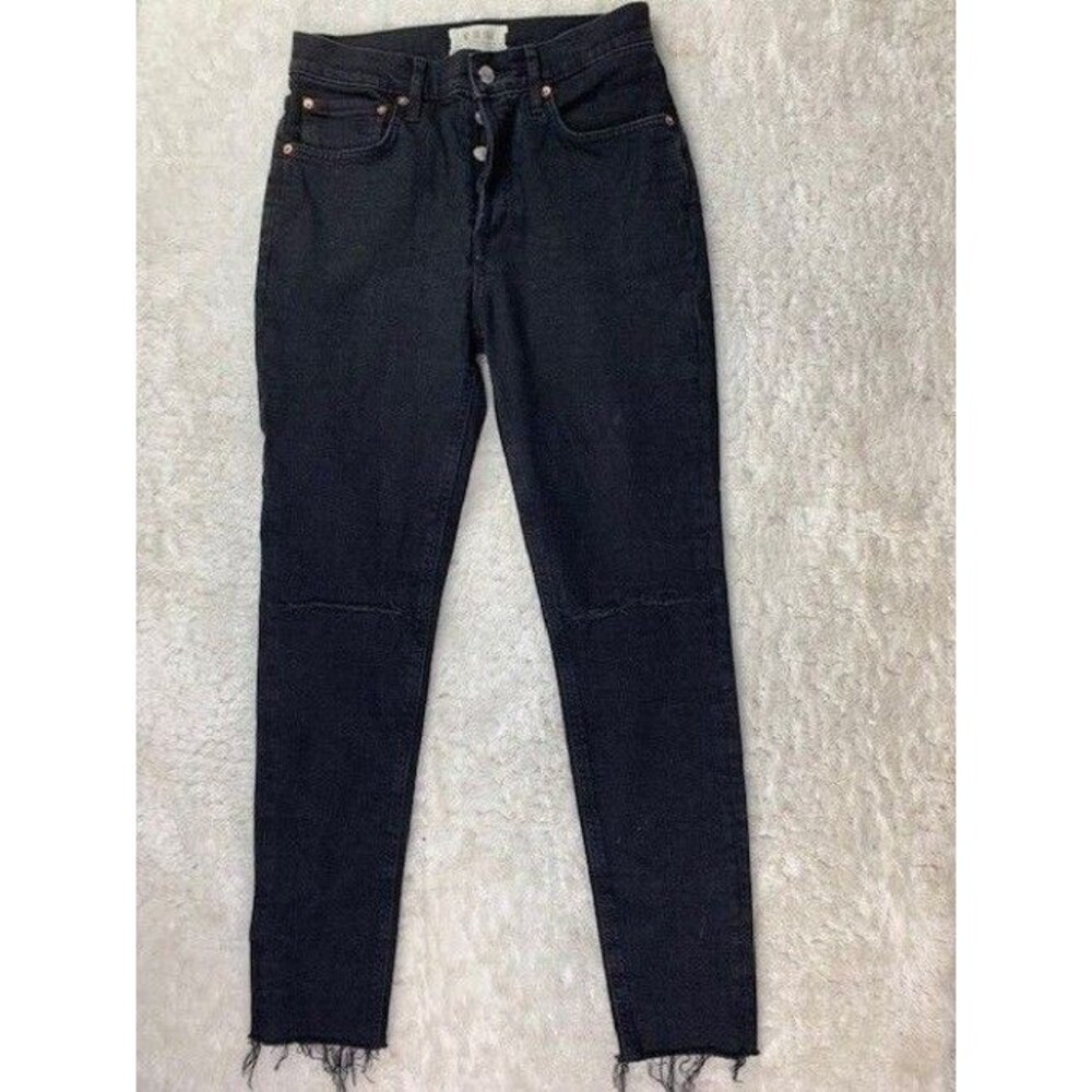 We The Free Size 27 Womens Jeans Black Skinny Button Fly Raw Hem Distressed